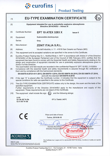 Декларация соответствия ЕС Zenit серии GREY